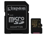 Карта памяти 64Gb - Kingston - Micro Secure Digital HC UHS-I Class 10 SDCA10/64GB с переходником под SD