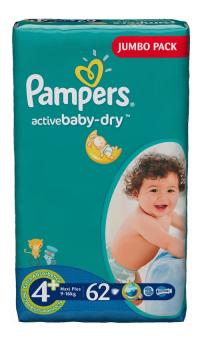 Подгузники Pampers Active Baby-Dry Maxi Plus 9-16кг 62шт 4015400264774