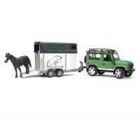 Игрушка Bruder Land Rover Defender внедорожник с прицепом-коневозкой и лошадью 02-592