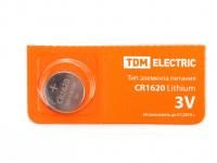 Батарейка CR1620 - TDM-Electric Lithium 3V BP-5 SQ1702-0026 (1 штука)