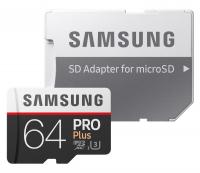 Карта памяти 64Gb - Samsung - Micro Secure Digital HC Pro Plus UHS-I U3 Class 10 SAM-MB-MD64GARU с переходником под SD