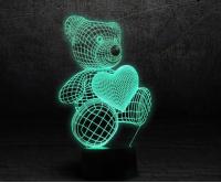 3D лампа 3d Lamp Мишка с сердцем