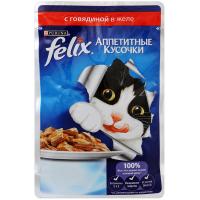 Корм Felix Говядина аппетитные кусочки в желе 85g для кошек 12318916
