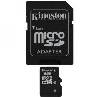 Карта памти 8Gb - Kingston - Micro Secure Digital HC Class 10 SDC10/8GB с переходником под SD