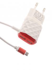 Зарядное устройство Red Line NC-2.1AC 2xUSB + кабель MicroUSB 2.1A Red УТ000013617