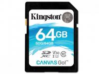 Карта памяти 64GB - Kingston SDHC Canvas Go 90R/45W CL10 U3 V30 SDG/64GB