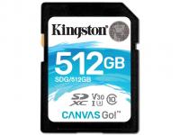 Карта памяти 512GB - Kingston SDHC Canvas Go 90R/45W CL10 U3 V30 SDG/512GB