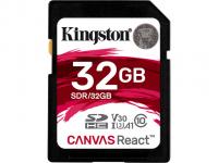 Карта памяти 32GB - Kingston SDHC Canvas React 100R/70W CL10 UHS-I U3 V30 A1 SDR/32GB