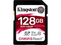 Карта памяти 128GB - Kingston SDXC Canvas React 100R/80W CL10 UHS-I U3 V30 A1 SDR/128GB