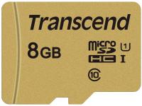 Карта памяти 8Gb - Transcend - Micro Secure Digital HC UHS-I U3 Class 10 TS8GUSD500S с переходником под SD